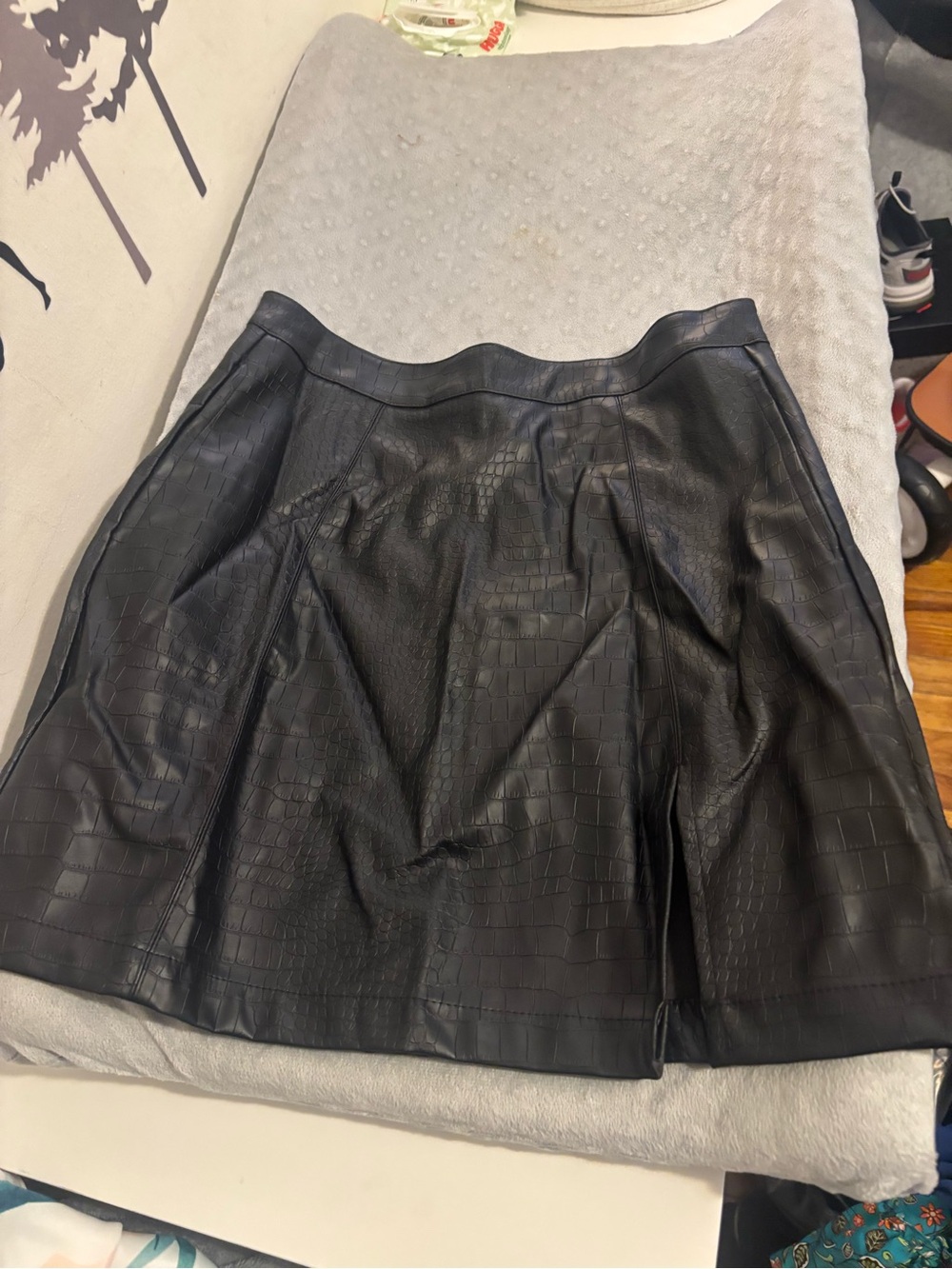 Soho Apparel Black Faux Leather A-Line Croc-Embossed Skirt
